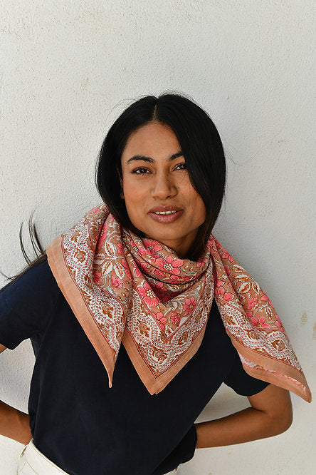 Foulard coton rose hélios