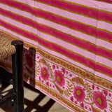 Nappe rayures et fleurs rose camélia byzantine