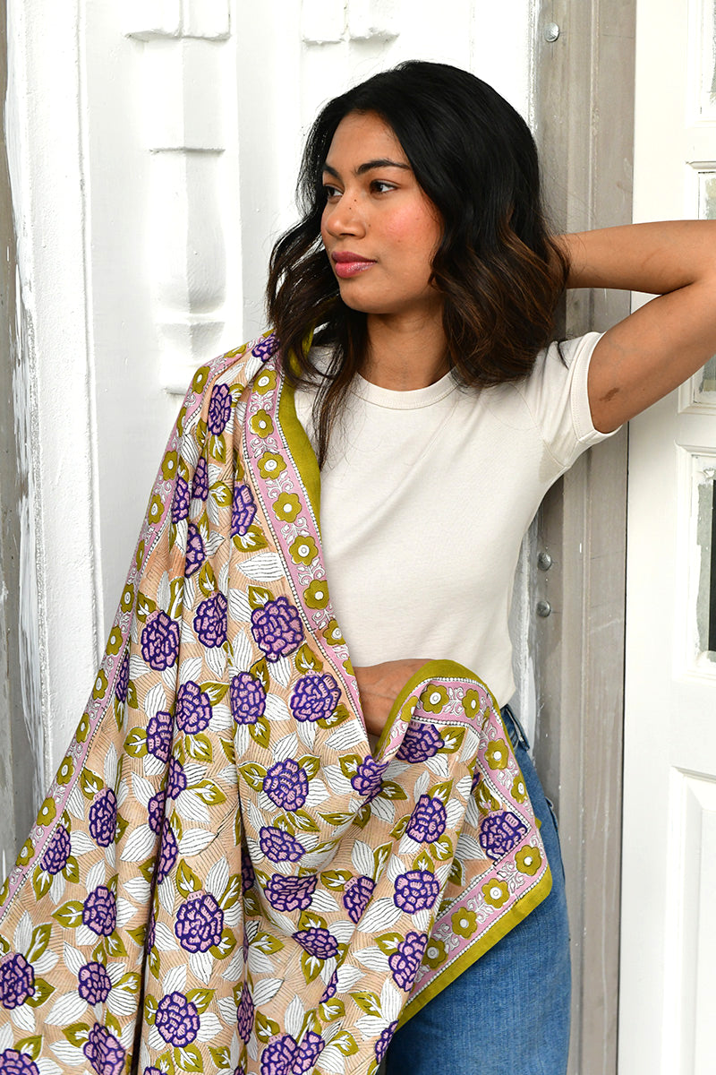 grand foulard blockprint penelope vert myrtille Inde