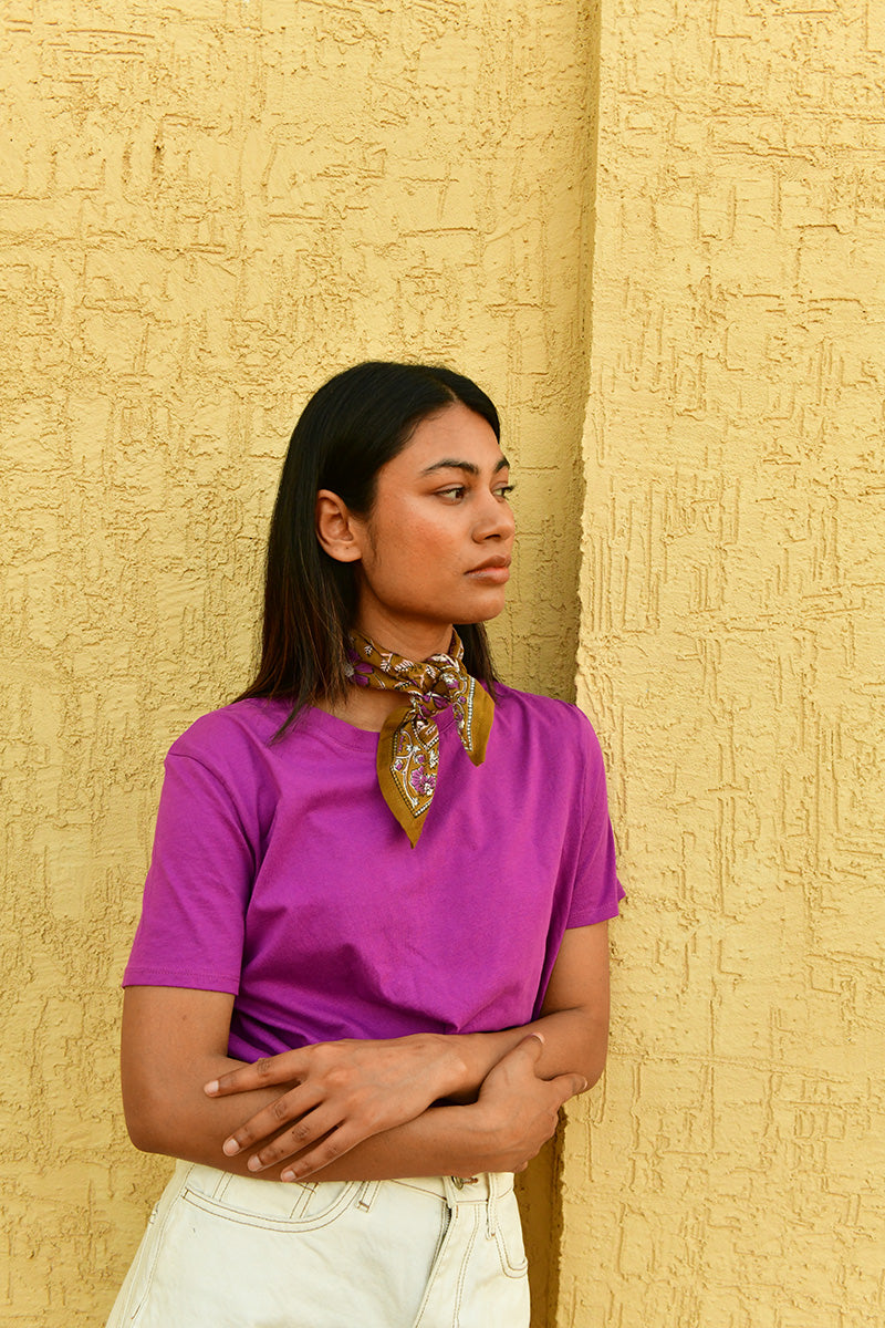 Petit foulard indien femme 115 caramel byzantine