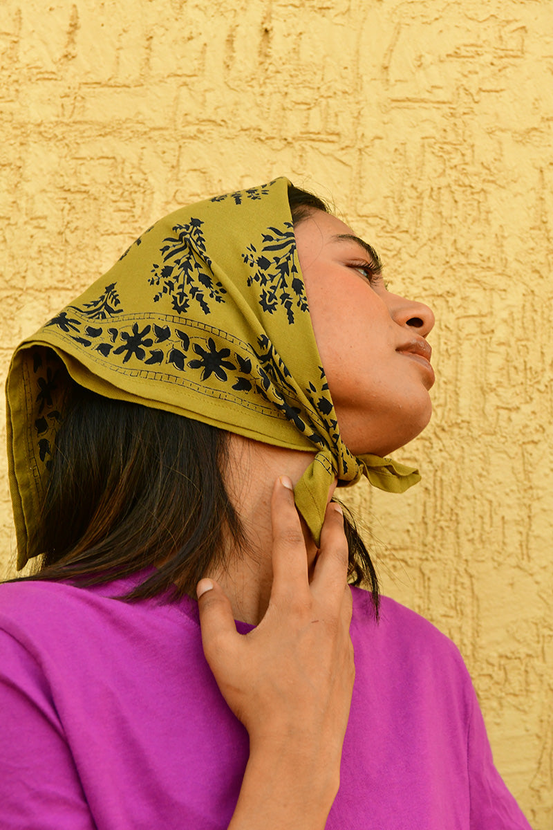 Petit foulard en coton indien femme galatie vert de byzantine