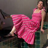 Robe rose fluo à smocks