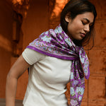 Grand foulard indien fleuri violet coton