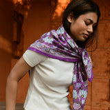 Grand foulard indien fleuri violet coton
