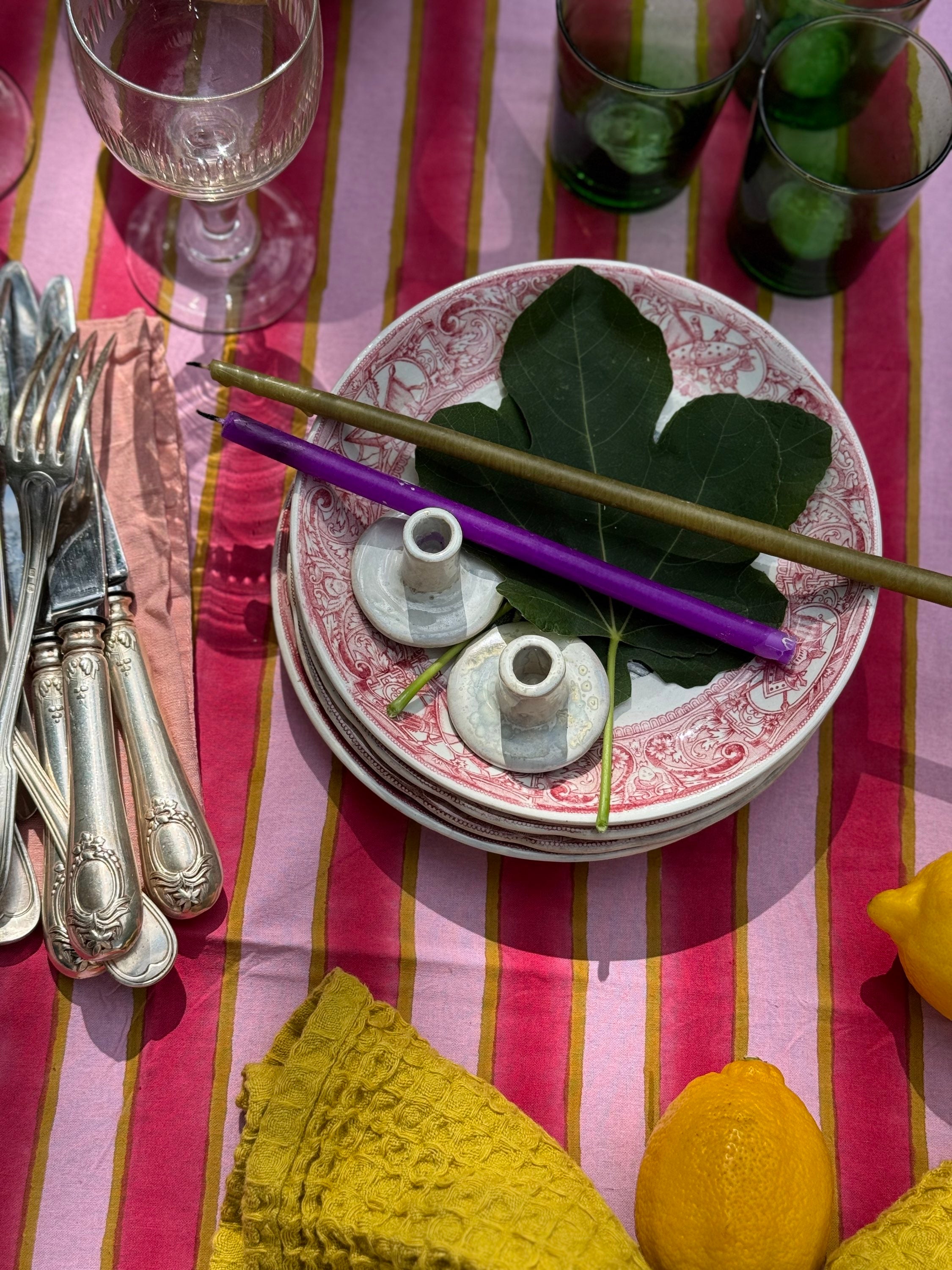 Nappe indienne rayée rose camélia byzantine