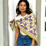 grand foulard blockprint penelope vert et myrtille