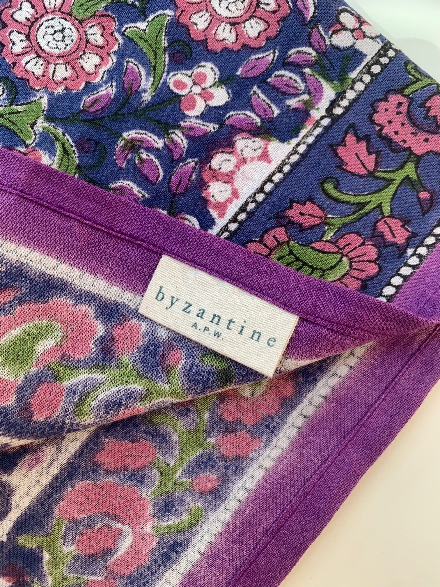 Foulard Bougainvilliers Bleu en coton blockprint indien - byzantine APW - 4.jpg