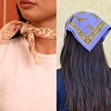Duo de Petits Foulards – CALYPSO Rose & FAUVE Bleu Horizon