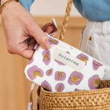 Porte carte léopard écru et mauve en coton matelassé