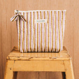 Trousse de toilette rayée kaki et écru grand format de byzantine