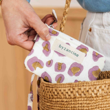 Duo Pochette & Porte-cartes – LÉOPARD Écru et Violet