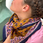 Foulard femme marron fleuri Séléné Fauve de Byzantine