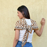 Grand foulard Checks à carreaux marron et écru de Byzantine