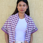Grand foulard violet et écru à carreaux de Byzantine
