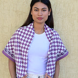 Grand foulard violet et écru à carreaux de Byzantine