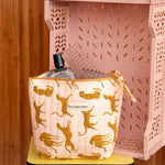 Grande trousse beauté Fauve Rose de Byzantine, guépards ocre, avec un flacon de parfum