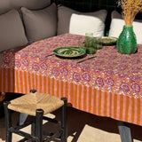 Nappe indienne fleurie N°113 Vieux rose de byzantine sur une table dressée