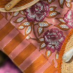 Bordure rayée orange de la nappe N°113 Vieux rose