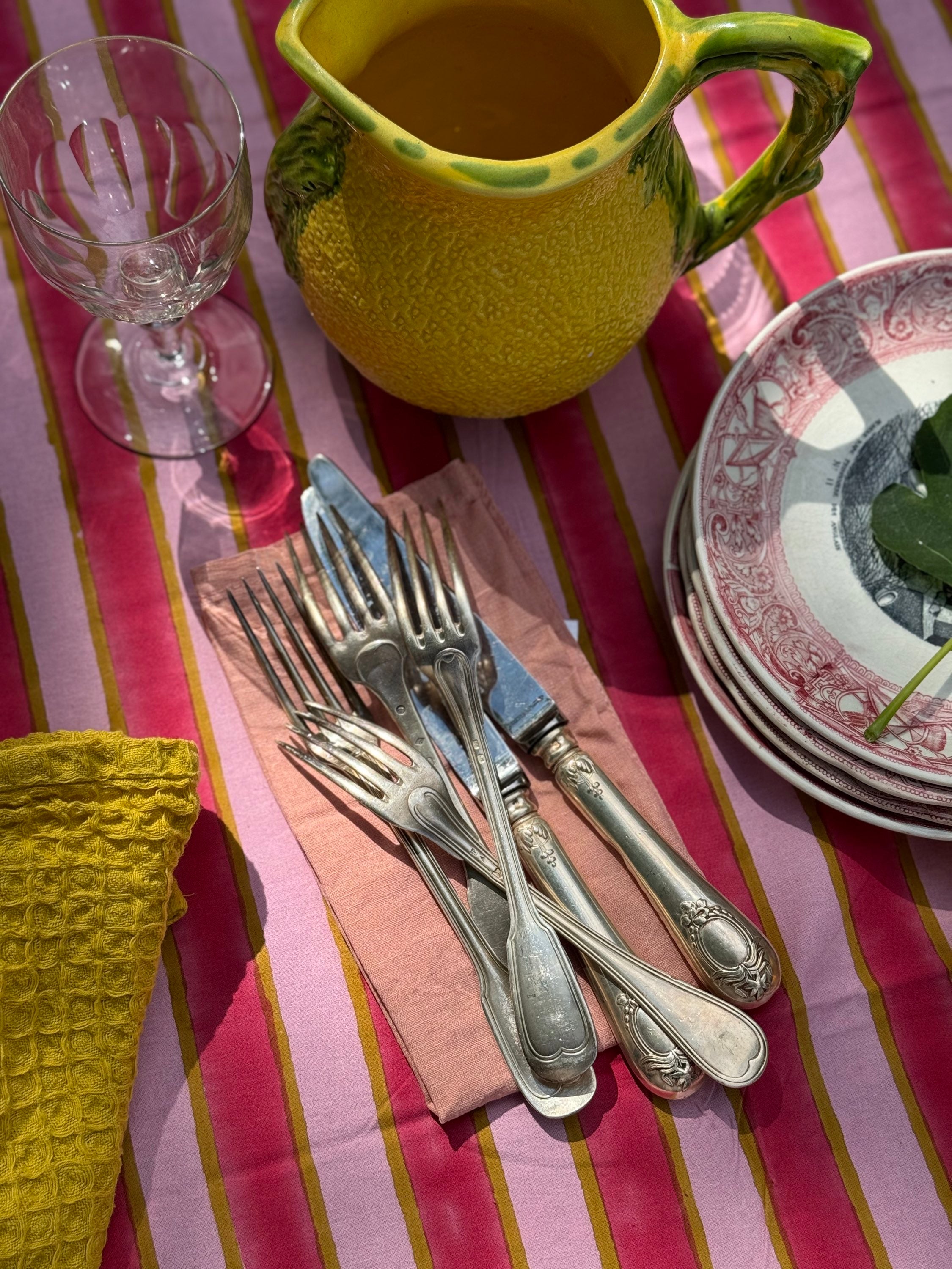 Nappe indienne rose jaune camélia byzantine