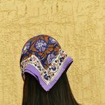 Fichu coton bleu et violet fleuri