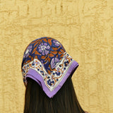 Fichu coton bleu et violet fleuri