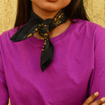 Petit foulard indien fleuri galatie noir et jaune
