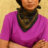 Petit foulard indien mode fleuri galatie bleu nuit 