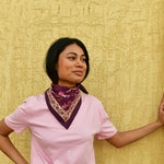 Foulard coton femme fleuri prune et rose 