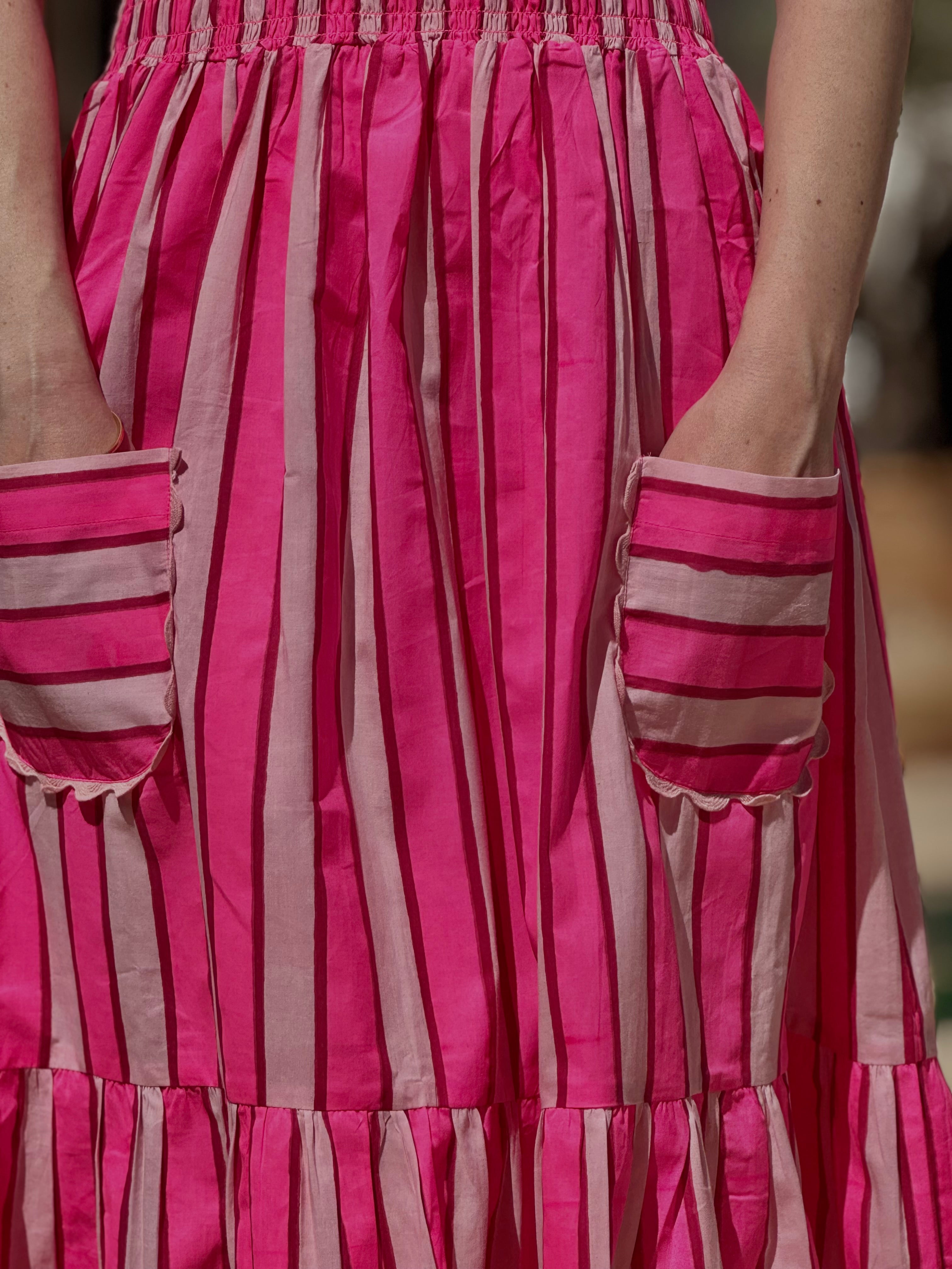 Robe rayée rose avec poches