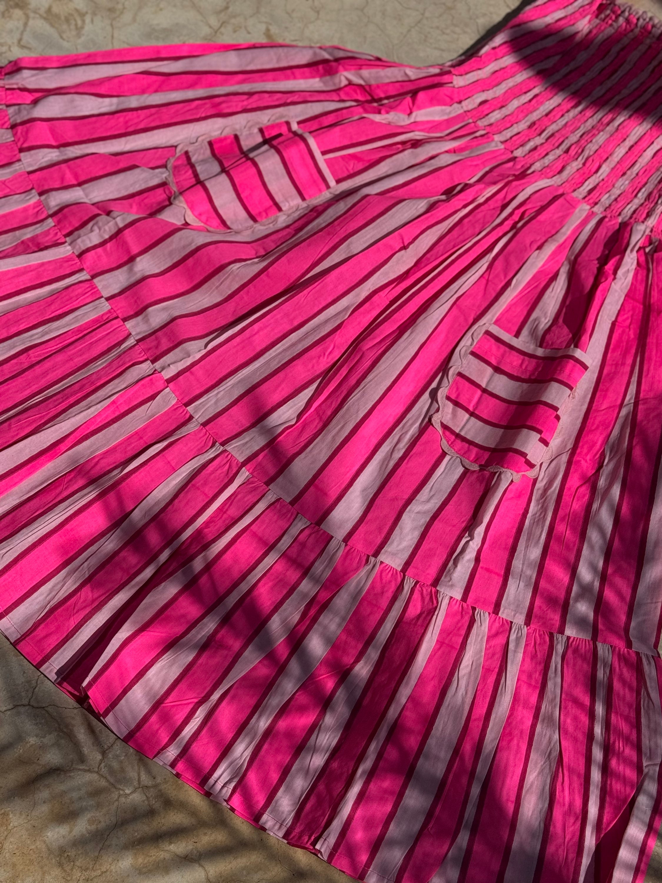 Détail de la jupe à volants et des poches de la robe Froufrou Fluo Pink
