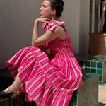 Robe froufrou rose à rayures byzantine