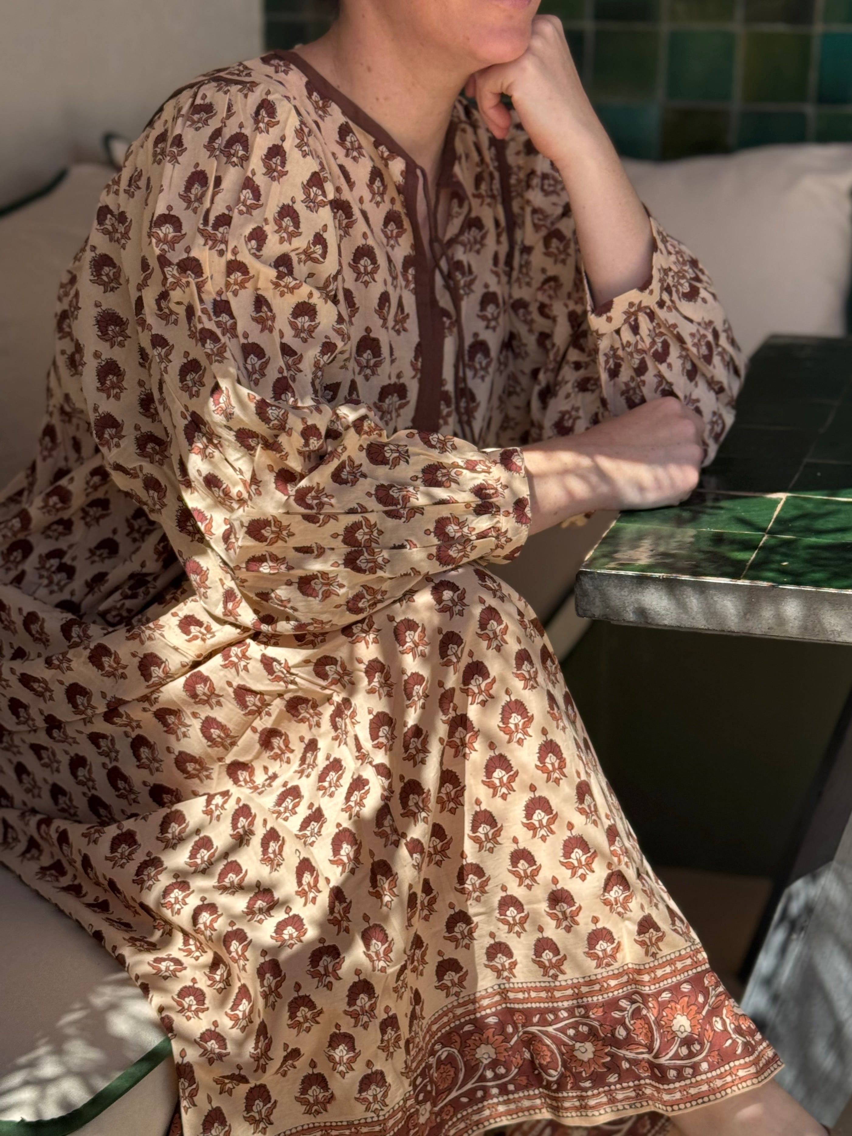 Robe indienne longue marron glacé