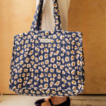 Sac cabas coton molletonné léopard bleu marine