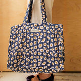 Sac cabas coton molletonné léopard bleu marine
