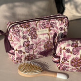 grande trousse de toilette femme fleurie couleur écru et prune
