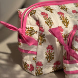 Trousse de toilette XL en coton pour femme de byzantine blanc et rose